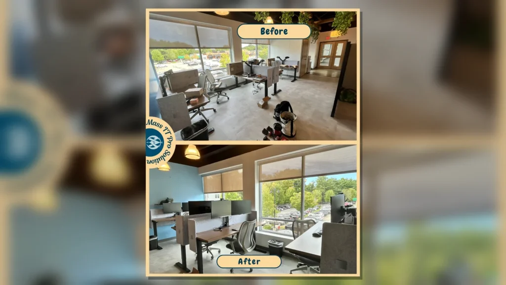 Office floor before and after setup by Mass IT Pro Solution