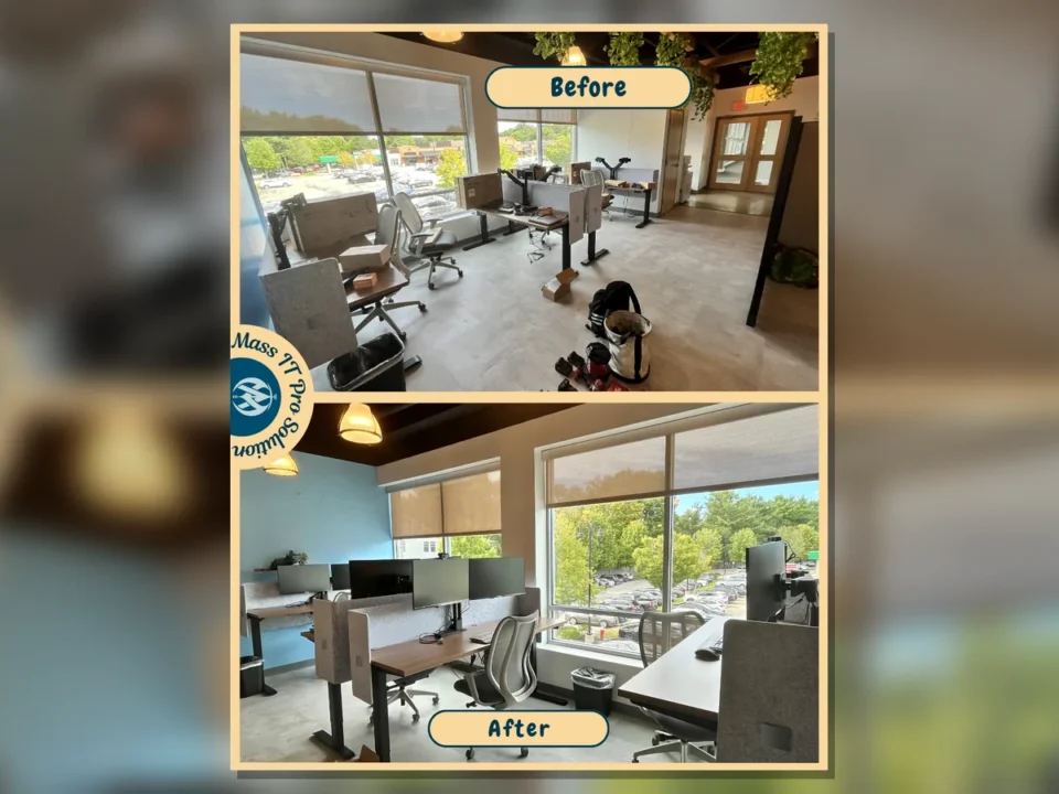Office floor before and after setup by Mass IT Pro Solution