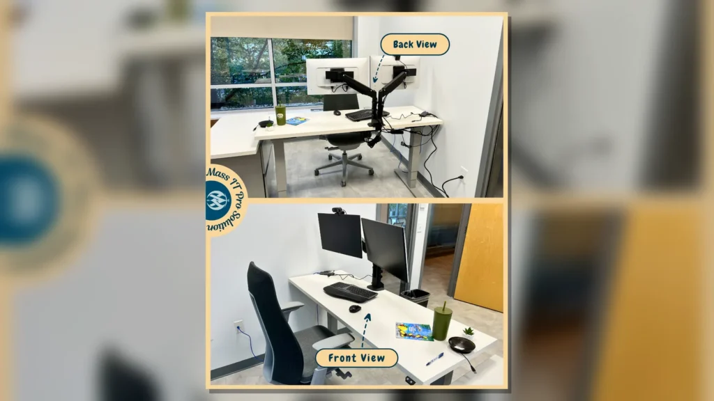 White desk workstation front and back view by Mass IT Pro Solution