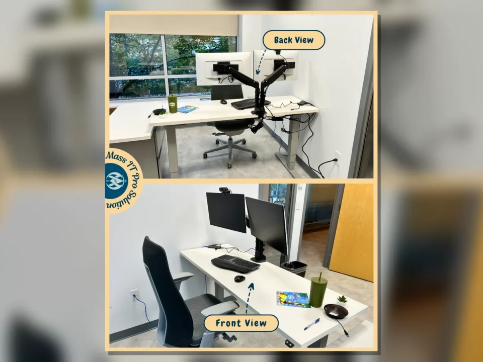 White desk workstation front and back view by Mass IT Pro Solution