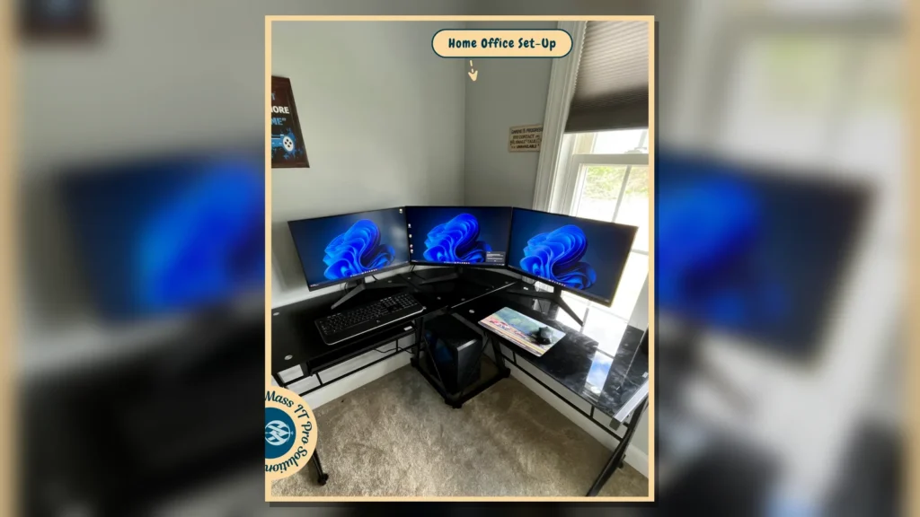 Triple monitor home office setup by Mass IT Pro Solution