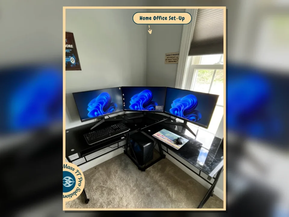 Triple monitor home office setup by Mass IT Pro Solution