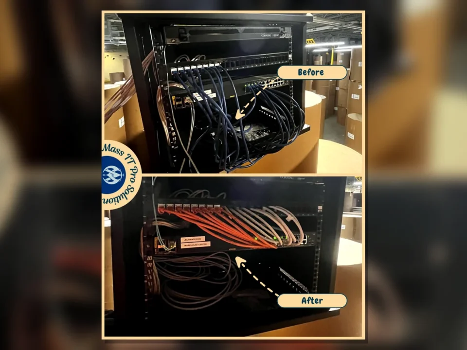 Switch rack cable management cleanup by Mass IT Pro Solution