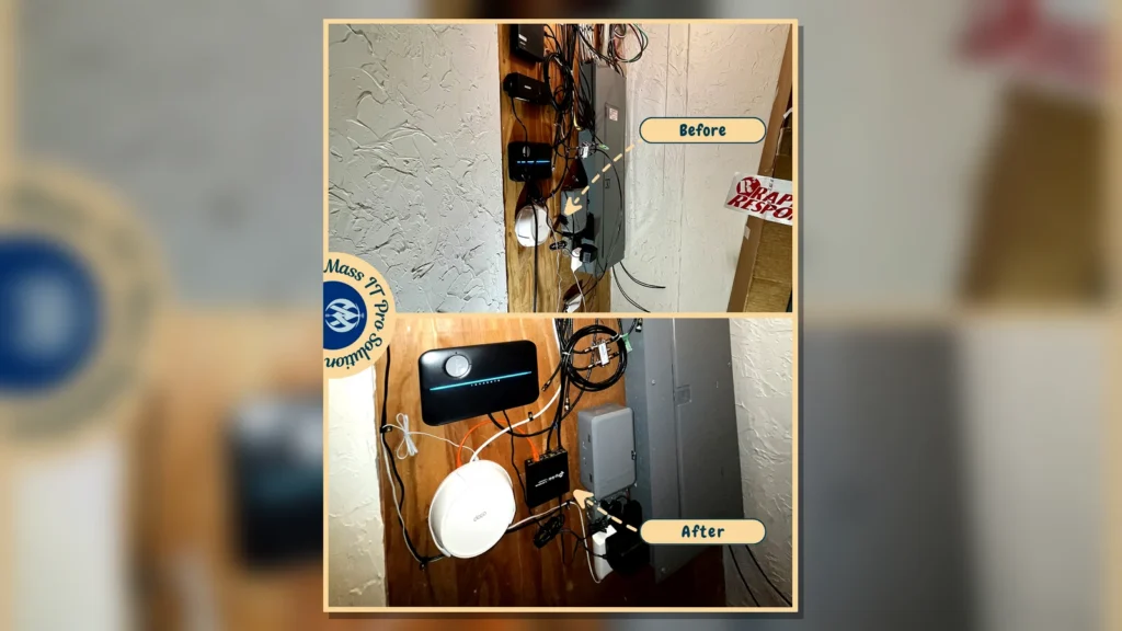 Home network equipment before and after cleanup by Mass IT Pro Solution